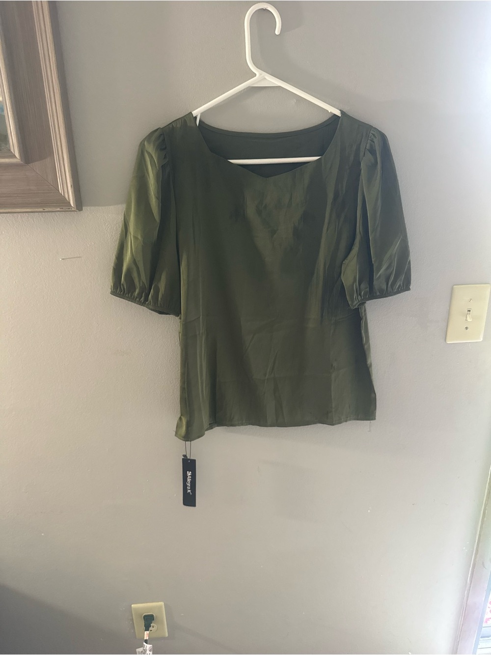 stradivarius Olive Green Puff Sleeve Blouse